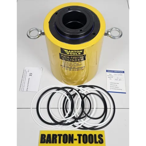 Double Acting Hollow Plunger Hydraulic Cylinders Double Acting Hollow Plunger Hydraulic Cylinder 100 Ton 75mm Stroke RCH-10075D BARTON 2 rch_10075d_pic_2